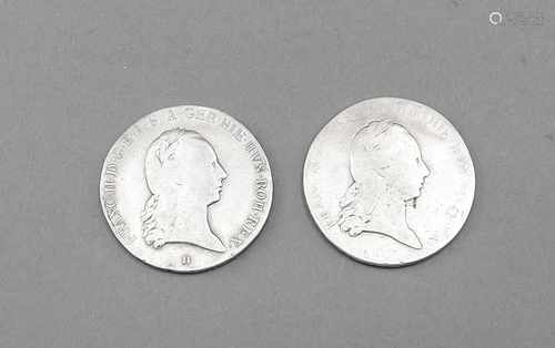 2 Münzen Habsburger Erblande, Kronentaler Silber, 2 x Franz II 1794, D. 4 cm