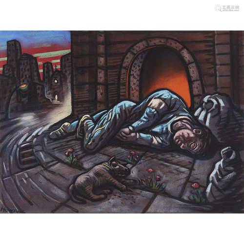 PETER HOWSON O.B.E. (SCOTTISH B.1958) JOURNEY'S END I, 2002 Signed, pastel 44cm x 58cm (17.