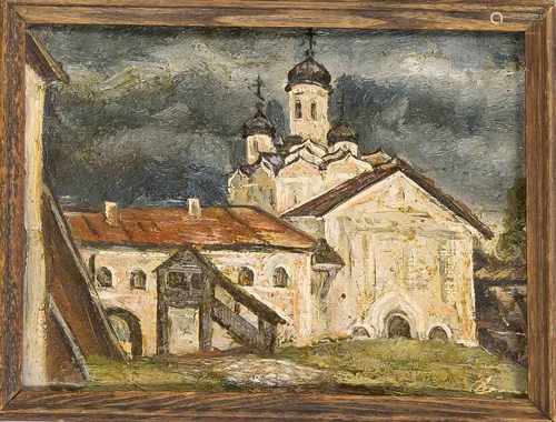 Versch. russische Künstler 2. H. 20. Jh., Ansichten orthodoxer Kirchen und Klöster, einÖlgemälde auf