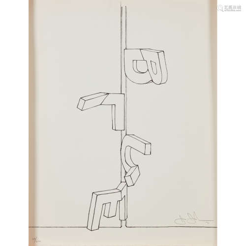 JASPER JOHNS (AMERICAN B.1930) BENT BLUE, 1971 Signed and dated '71 in pencil, numbered 169/240,