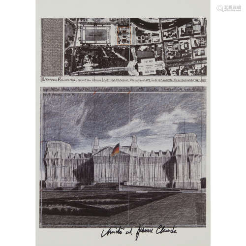 CHRISTO & JEANNE-CLAUDE (BULGARIAN B.1935) REICHSTAG, WRAPPED Signed, offset lithograph 42cm x