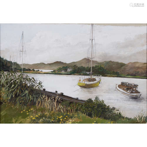 ETHEL WALKER (SCOTTISH B.1941) BELLANOCH BASIN NEAR THE CRINAN CANAL, ARGYLL Oil on card 35.