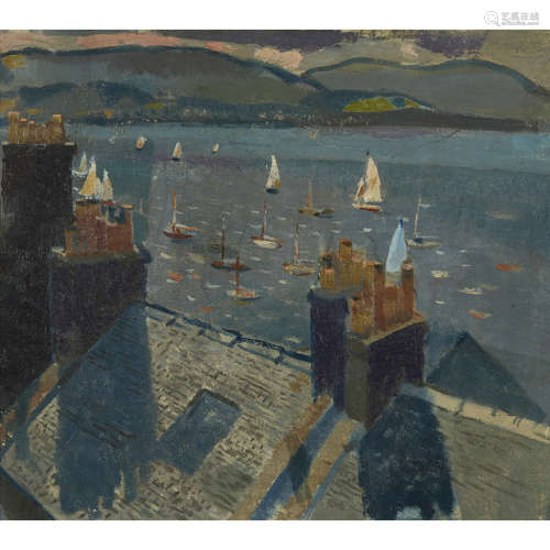 ALEXANDER GALT R.G.I. (SCOTTISH 1913-2000) THE CLYDE FROM VICTORIA ROAD, GOUROCK Oil on board
