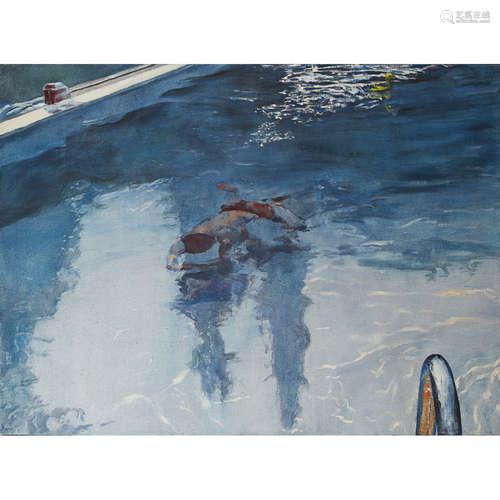 HENRY KORDA (BRITISH B.1957) SWIMMING Signed and dated '91, oil on canvas 92cm x 128cm (36.