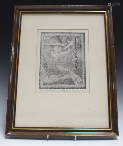 British School - 'The Fall' (Cecil Day Lewis Poem), 20th century etching, indistinctly signed,