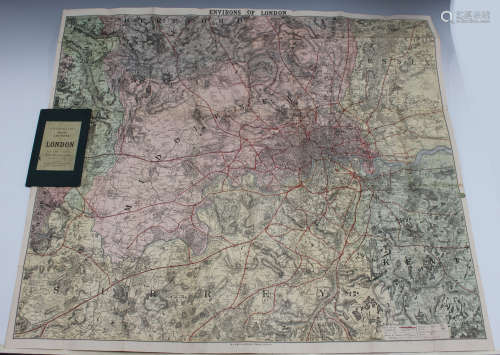 W.H. Smith (publisher) - 'Map of Environs of London', early 20th century lithograph, backed onto