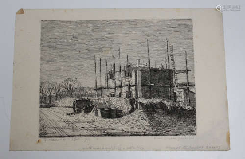 Allan Gwynne-Jones - 'House at the Cross Rds', monochrome etching, signed, titled, dated 1926 and