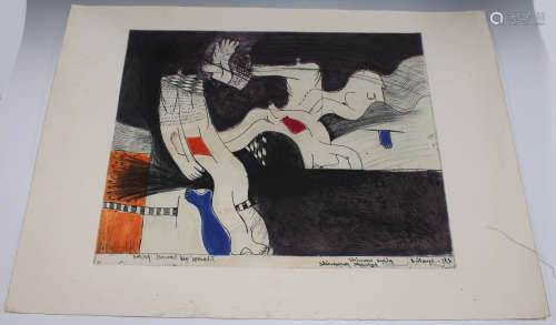 Hannes Postma - Abstract Composition, 20th century colour soft ground etching with aquatint,