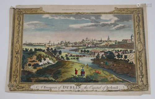 John Cary - 'A Prospect of Dublin, the Capital of Ireland', 18th century engraving with later hand-