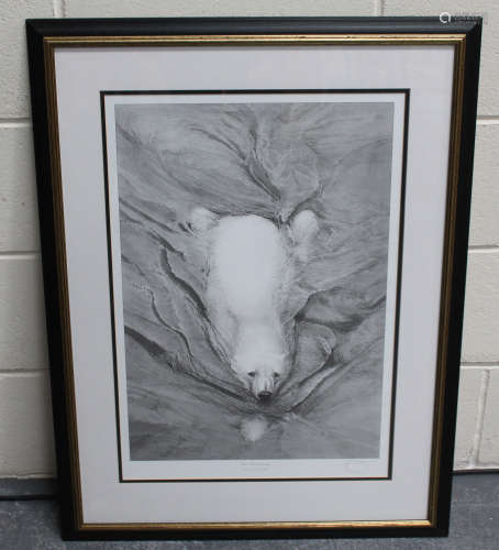 Gary Hodges - 'Polar Bear Swimming', monochrome print, signed in pencil, 63cm x 43cm, Buyer’s