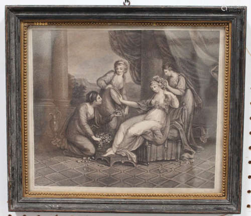 E.J. Dumée, after Angelica Kauffman - Cleopatra, late 18th century stipple engraving, 28cm x 33cm,