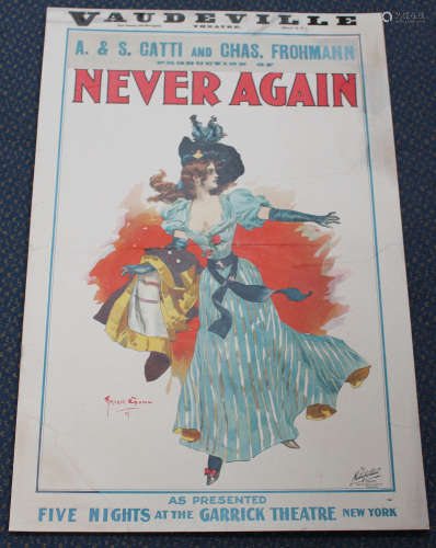 Archie Gunn - 'Never Again' (Poster for Vaudeville Theatre), colour lithograph, published by the