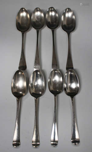 A pair of George II silver Hanoverian pattern tablespoons, London 1755 by William Turner, length