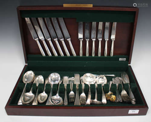 A collection of George V silver Old English pattern cutlery, including six soup spoons, four sauce