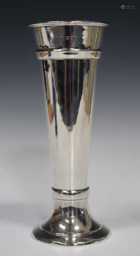 A George V silver vase of tapering form on a circular foot, London 1921 by Charles Edwards, height