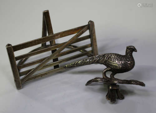 An Edwardian silver novelty menu holder in the form of a five-bar gate, Birmingham 1906 by