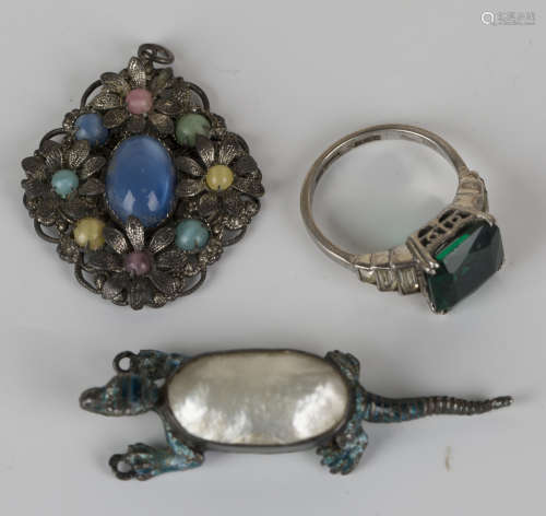 An enamelled and blister pearl pendant, designed as a stylized tortoise, possibly Austro-