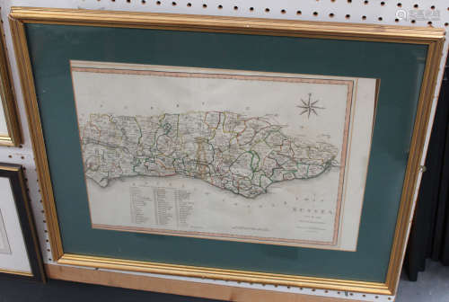 John Cary - 'A Map of Sussex from the best Authorities', early 19th century engraving with later