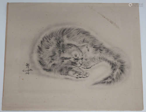 Léonard Tsuguharu Foujita - Study of a Cat, collotype on wove paper, published circa 1930, 25cm x