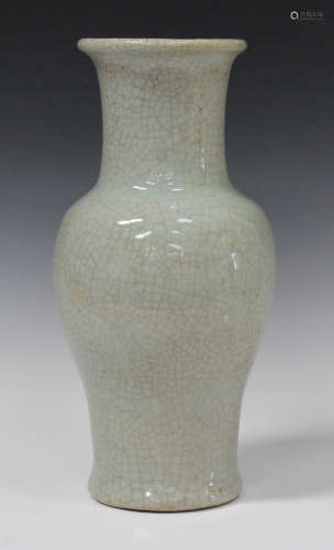 A Chinese celadon crackle glazed porcelain vase, late Qing dynasty, of baluster form with flared