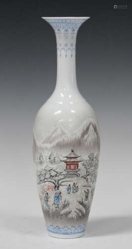 A Chinese eggshell porcelain vase, 20th century, of slender tapering form with flared neck,