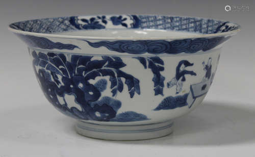 A Chinese blue and white porcelain circular bowl with flared rim, mark of Chenghua but Kangxi