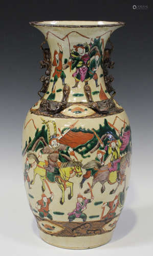 A Chinese famille verte enamelled crackle glazed porcelain vase, early 20th century, the ovoid