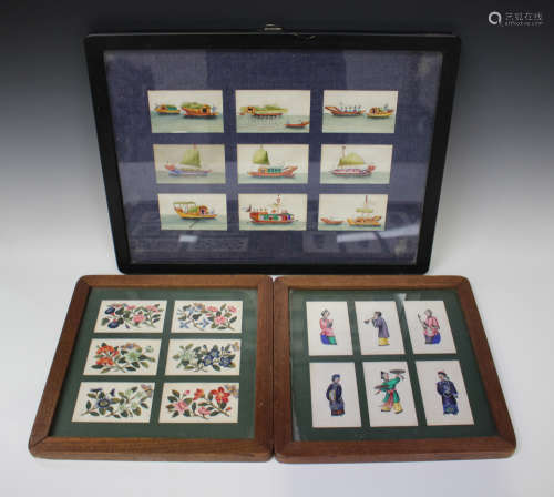 A set of nine Chinese Canton export watercolours on paper, late 19th century, each depicting a