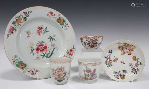 A small group of Chinese famille rose export porcelain, 18th century, comprising a rare saucer,