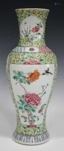 A Chinese famille rose porcelain vase, mid-19th century, of slender baluster form, painted with