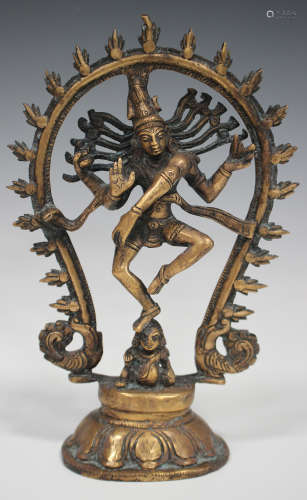 A South Indian bronze figure of Shiva Nataraja dancing on Apasmara Purusha, 19th century, within a