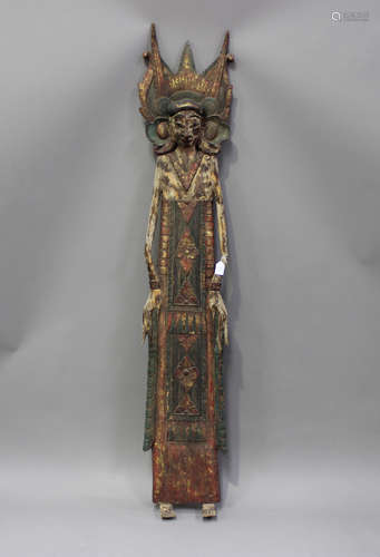 A South East Asian polychrome painted and carved wood flatback temple figure, probably 20th century,