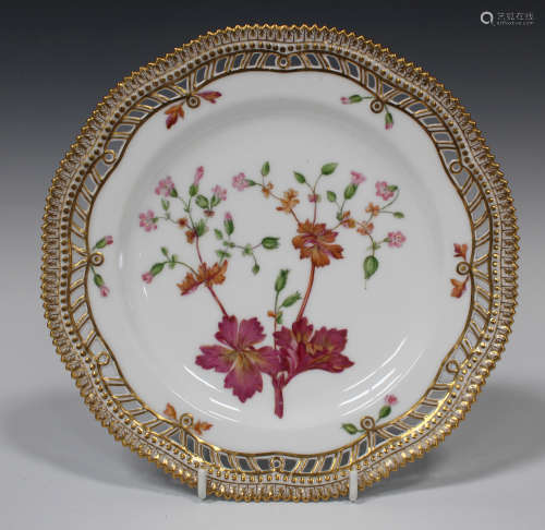 A Royal Copenhagen porcelain Flora Danica botanical cabinet plate, late 19th century, painted with a