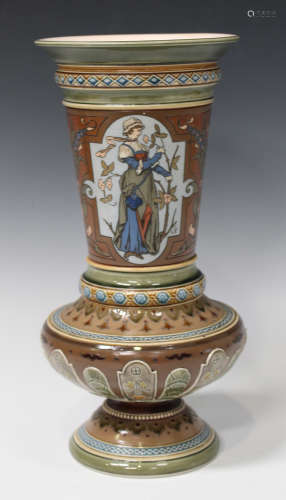 A Villeroy & Boch Mettlach stoneware vase, circa 1900, the flared neck decorated with opposing