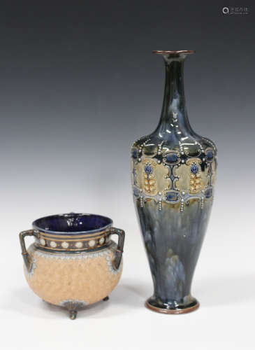A Royal Doulton stoneware high shouldered vase, early 20th century, with slender tapering neck,