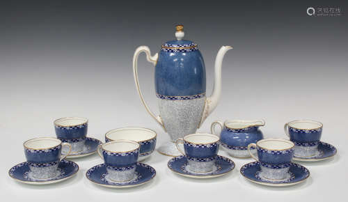 A Royal Doulton blue and gilt banded part coffee set, 20th century, comprising coffee pot and cover,