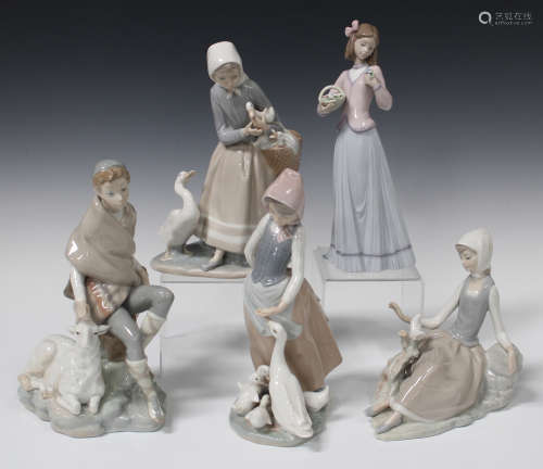 Five Lladro porcelain figures, comprising Little Shepherd, model No. 4817, Shepherdess with Dove,