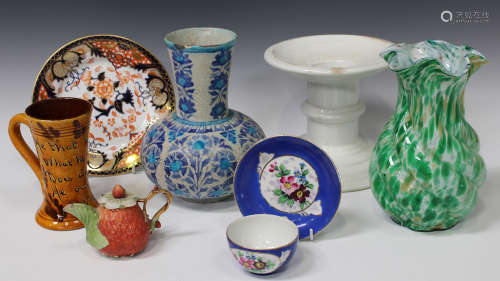 A small group of decorative ceramics and glassware, late 19th century and later, including an Exeter