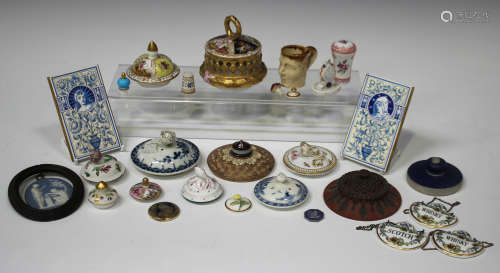 A mixed group of ceramic covers or lids, 18th to 20th century, including Caughley, Doulton,