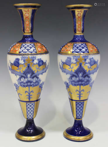 A pair of Macintyre Moorcroft Aurelian Ware vases, circa 1904-13, the high shouldered tapered bodies
