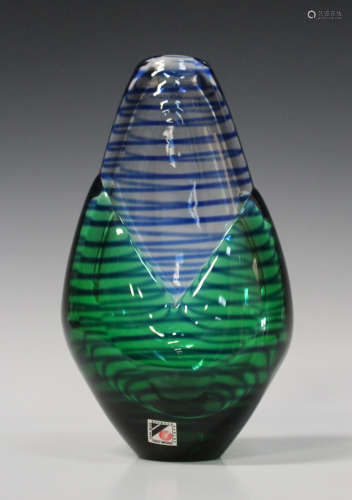 A Czech Jaroslav Svoboda studio art glass vase, late 20th century, designed by Karlov, in the form