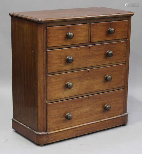 A Victorian mahogany chest of two short and three long drawers, height 107cm, width 101cm, depth