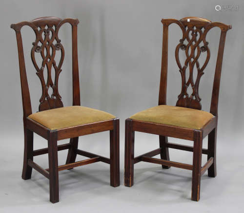 A set of six 19th/early 20th century Chippendale style mahogany dining chairs, the splat backs above