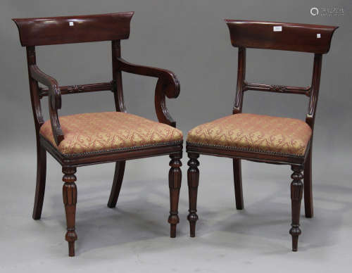 A set of six late 20th century reproduction bar back dining chairs, comprising one carver and five