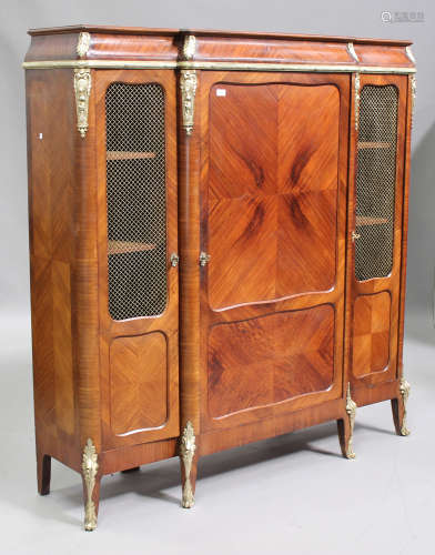 A 20th century French Transitional style kingwood and ormolu mounted side cabinet, the central panel