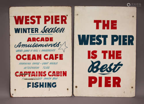 Two mid-20th century fibre-bound printed advertising boards for 'West Pier', 81cm x 56cm.Buyer’s