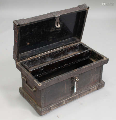 A late 19th century American metal bound travelling strong box by 'Vanderman Manufacturing Co,