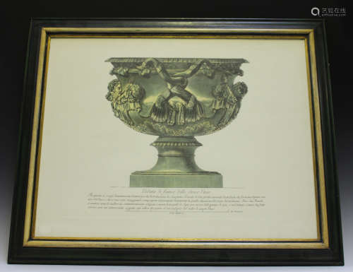 A pair of 20th century colour prints, after Piranesi, depicting studies of ancient classical urns,