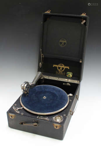 A Columbia portable gramophone, No. 201, within a black leatherette case, width 28.5cm.Buyer’s