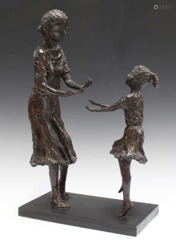 Mary Cox - 'Trust and Care', a limited edition brown patinated cast bronze maquette figure group